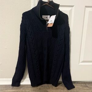 NN07 Men's Navy Cable Zip-Up Sweater